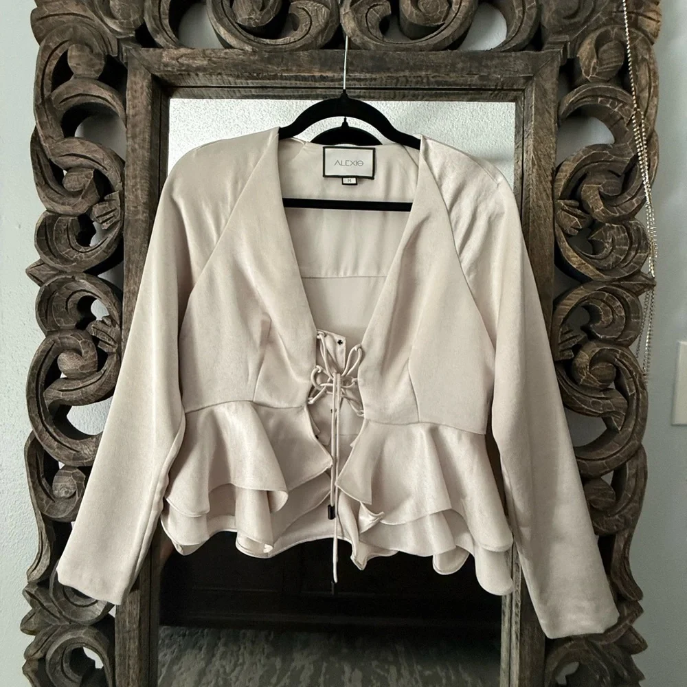 Alexis Cream Tie-Front Ruffle Jacket - Picture 1 of 7